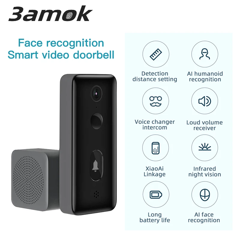3amok смарт-видео дверной звонок 2 AI распознавание лица 1080P HD инфракрасное ночное