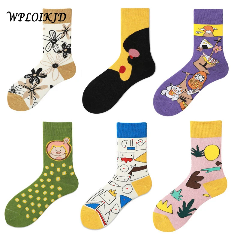 [WPLOIKJD]Autumn Winter Creative High Quality Fashion Harajuku Kawaii Women Socks Lovely Illustration Funny Cute | Женская одежда