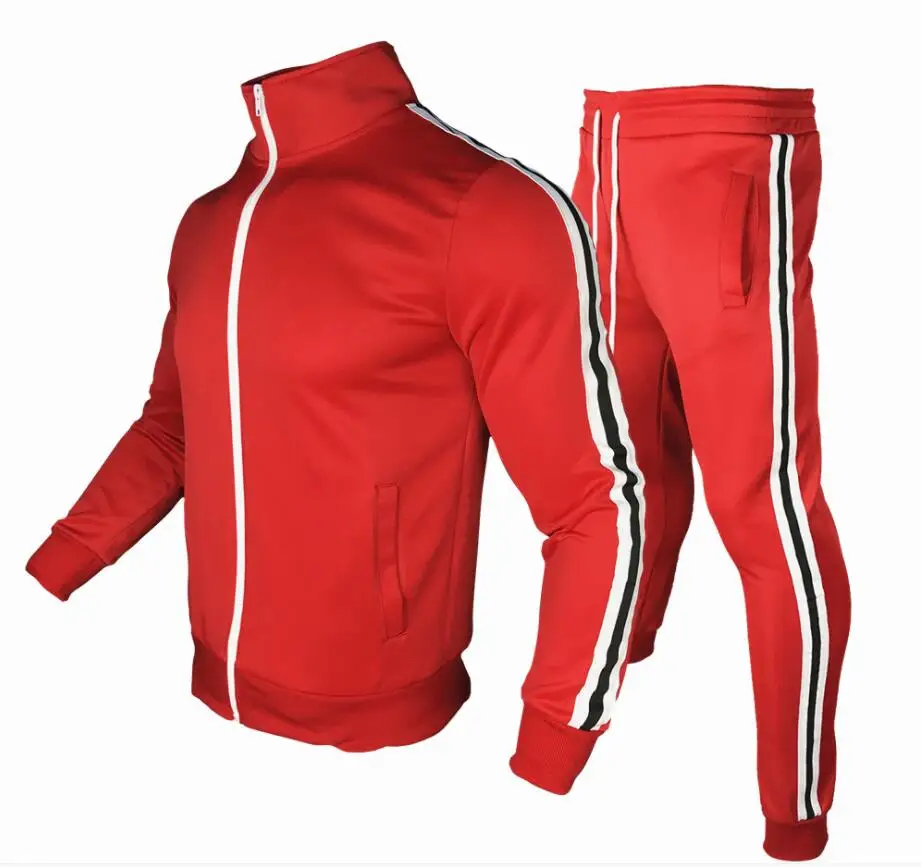 

Tracksuits Men Polyester Sweatshirt Sporting Striated 2022 Autumn Gyms Jacket + Pants Casual Men's Track Suit Sportswear Fitness