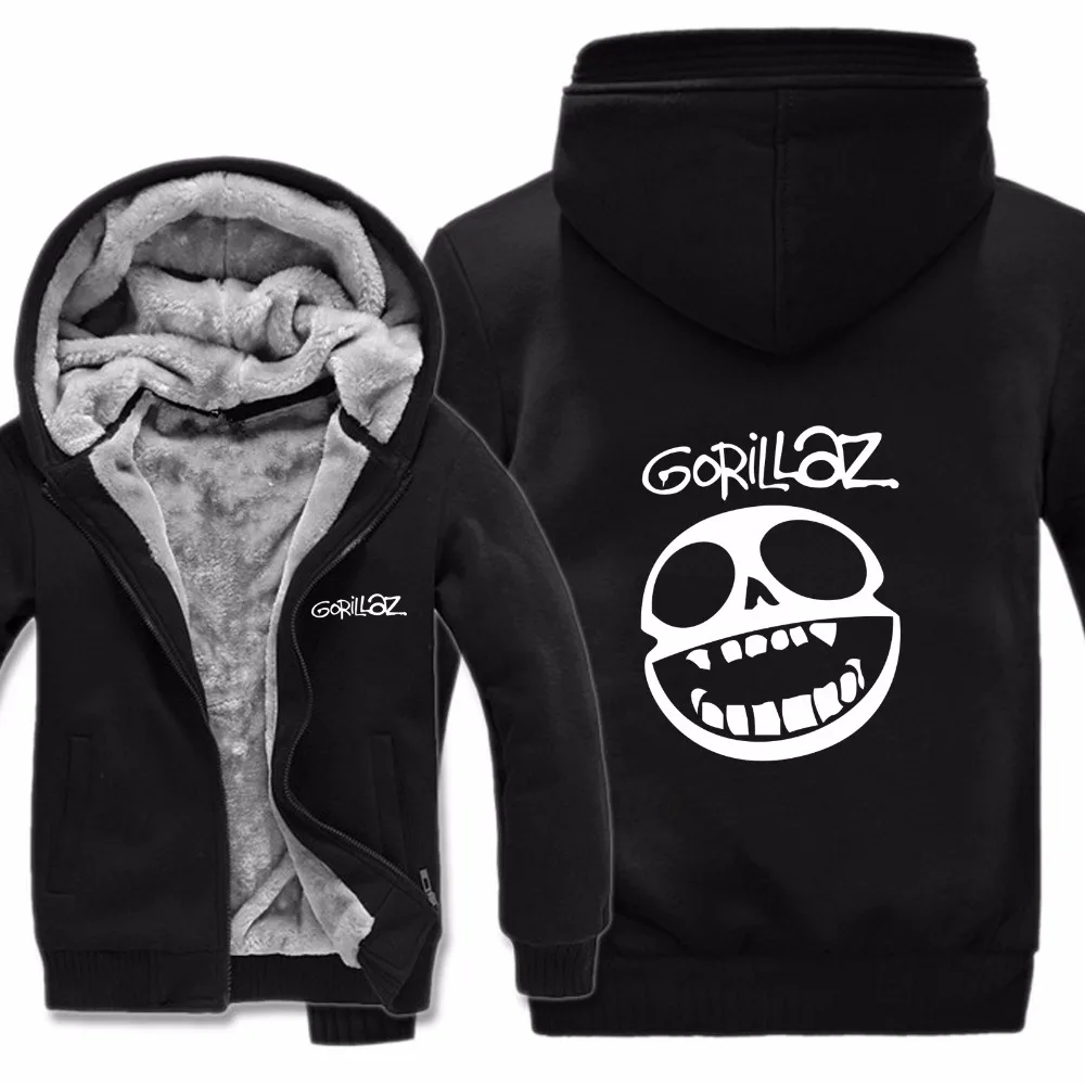 Gorillaz/толстовки; куртка с героями мультфильмов; шерстяная подкладка; толстовка на молнии; зимняя флисовая толстовка Gorillaz; зимняя мужская плотная Толстовка
