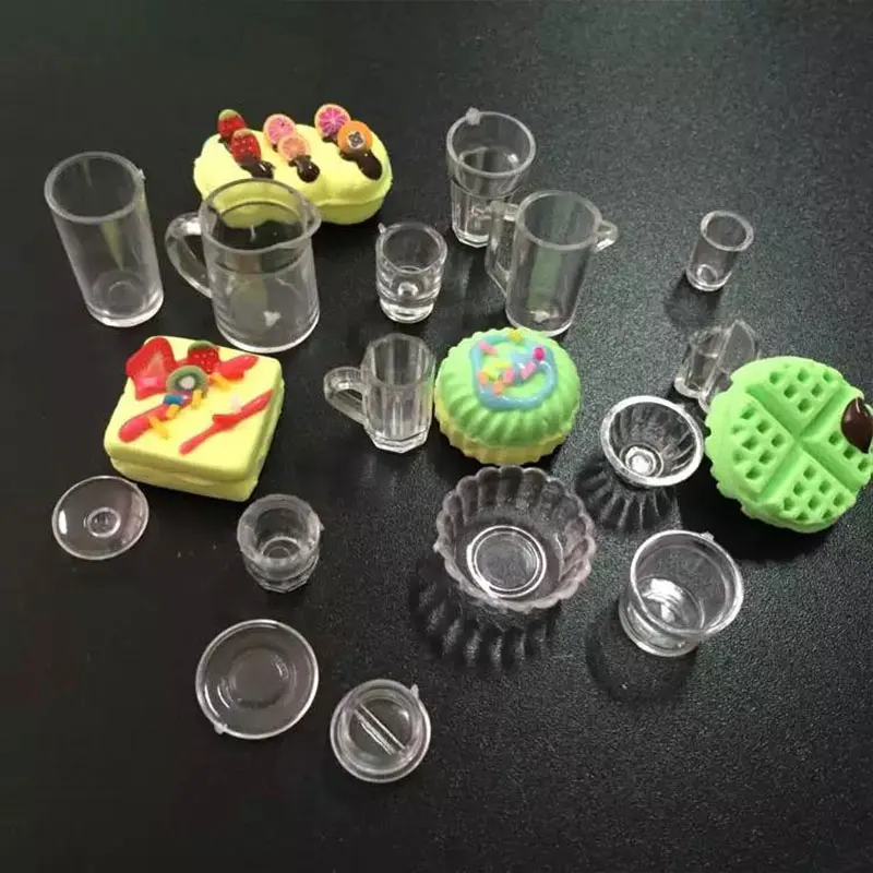 

15pcs/Set Dollhouse Mini Transparent Plastic Cups Dish Plate Tableware