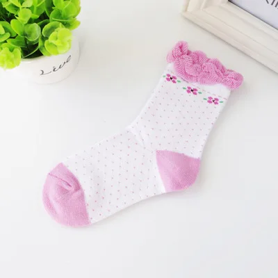 1 пара, носки для девочек осеннее хлопковое кружево, цветок Танцевальная Стиль модные детские носки для девочек, для девочки 1-6 лет - Цвет: Dot white pink