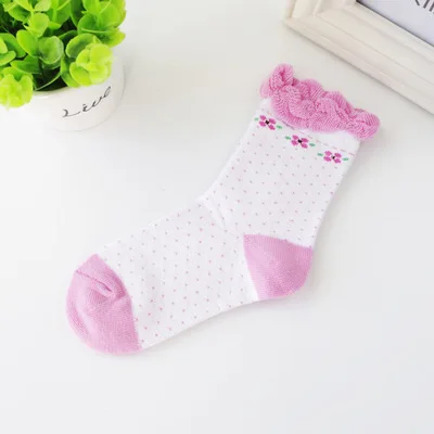 Dot white pink 1 пара, носки для девочек осеннее хлопковое кружево, цветок Танцевальная Стиль модные детские носки для девочек, для девочки 1-6 лет - Цвет: Dot white pink