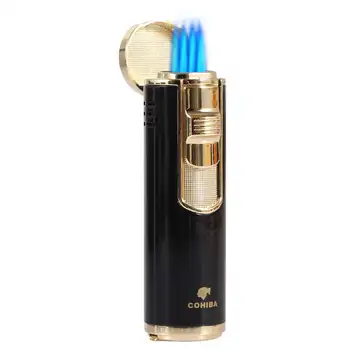 

COHIBA Cigar Tool Metal Mini Lighters Gas Windproof 4 Flame Jet Torch Cigar Lighter Cigarette Portable Lighter