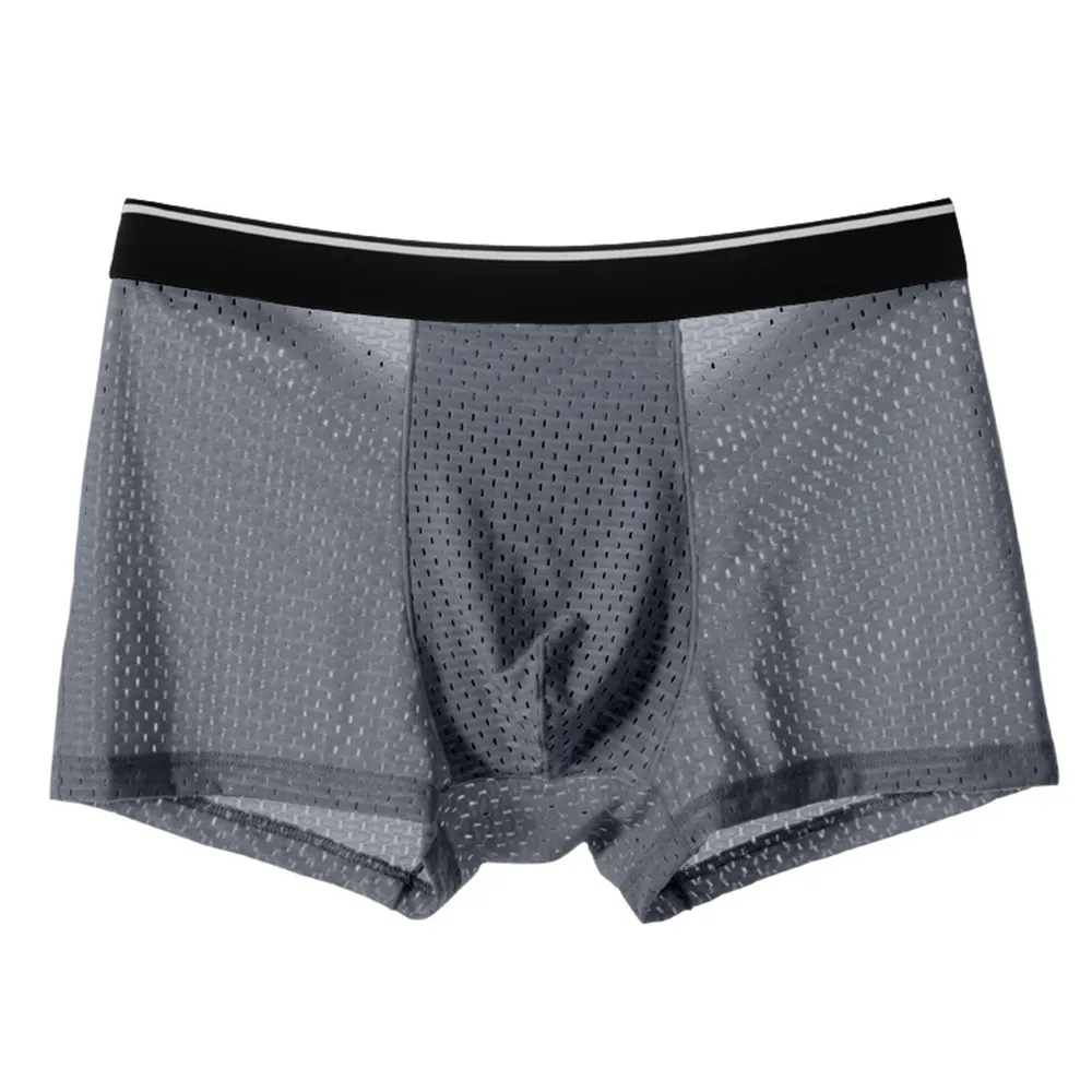 Sexy Ice Silk Men's Panties Mesh Modal Breathable Holes Boxer Shorts And Underpants Briefs Underwear Boxers Man Pack Satin Brief