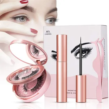 

Magnetic False Eyelashes No Glue Full Eye Reusable Fake Eyelashes Eyeliner with Magnetic False Eyelashes Easy to Wear Lashes 4ml