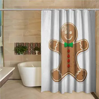 

Gingerbread Man Professional Shower Curtain Iconic Seasonal Baked Pastry Sugary Treats for Kids Joyous Fun Xmas Decorative
