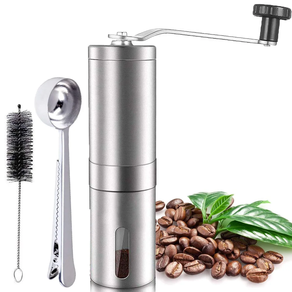 

Manual Coffee Grinder, Ceramic Conical Burr Brushed Stainless Steel Portable Coffee Beans Hand Grinder Handheld Mill