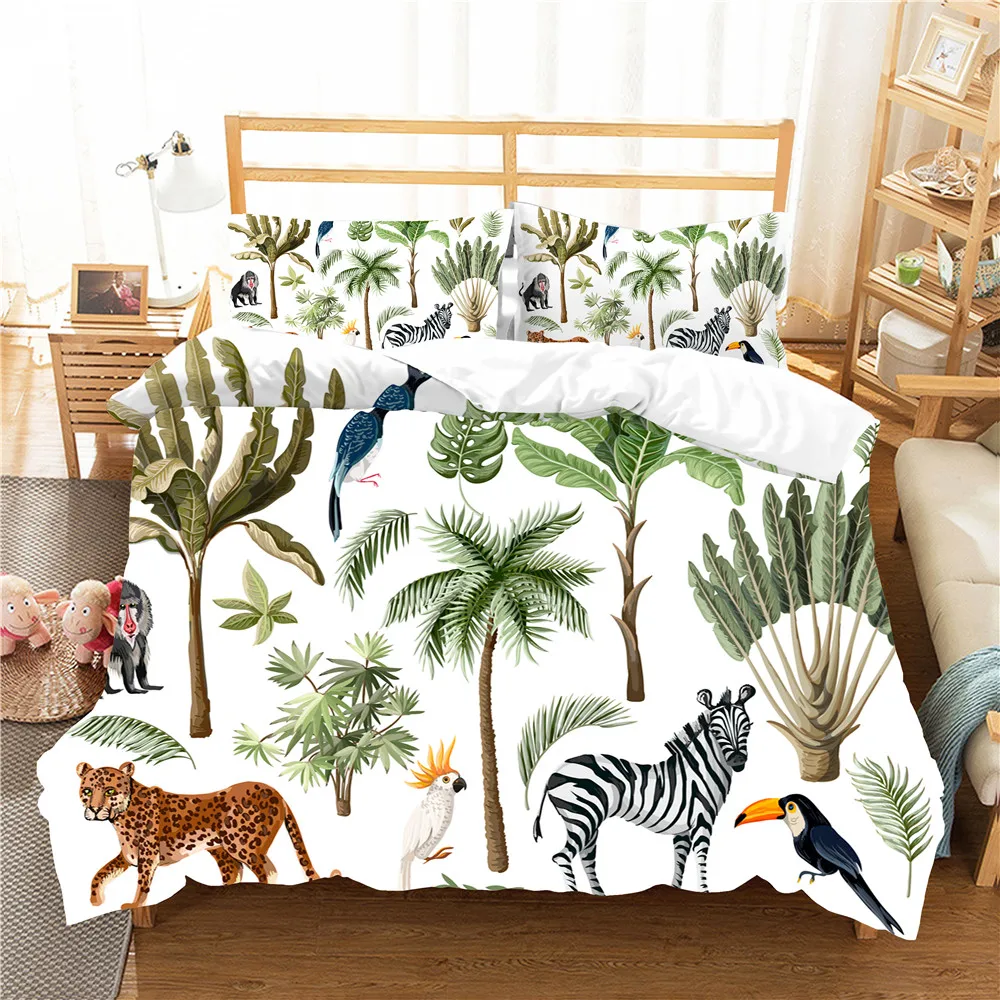 2 3pcs Tropical Plam Tree Print Duvet Cover Set Animals Collection