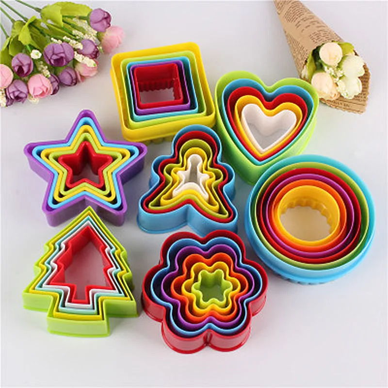 Confectionery Pastry Tools Heart Christmas Tree Cookies Molds Set Plastic Cake Mould Biscuit Plunger Forms Cookies Bakery Tools