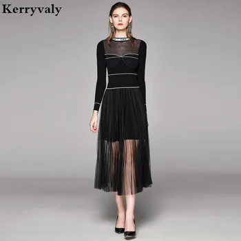 

Spring 2 Piece Set Women Black Long Sleeve Sweater Tops + Knitted Suit Skirt Two-Piece Set Roupas Feminina Vestido Mujer K5513