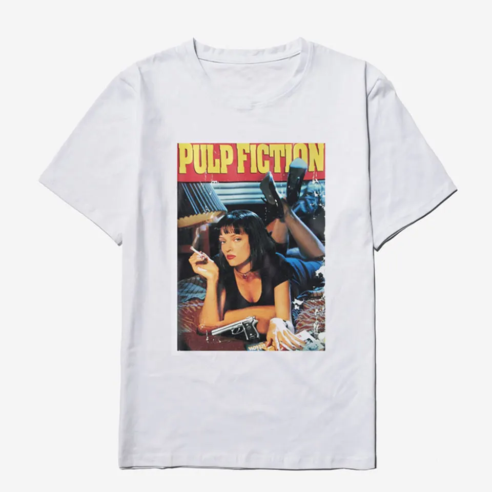 

Pulp Fiction T Shirt Women Summer Fashion High Quality Printing Mia Wallace Ladies Streetwear Tops Tee Shirt Male