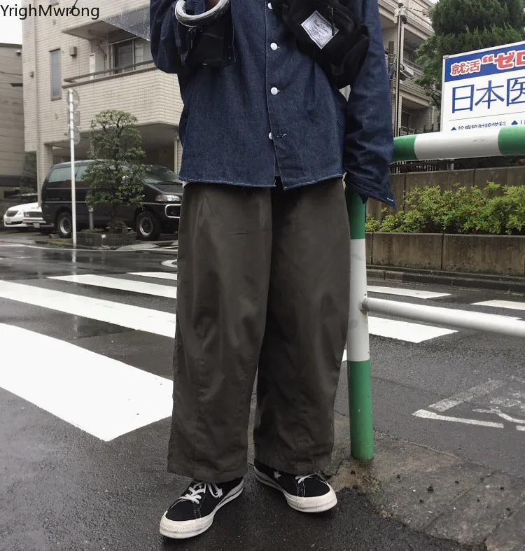 Летние Осенние женские мужские корейские уличные Harajuku однотонные рабочие брюки японские брюки винтажные свободные широкие мешковатые шаровары Мори хип хоп