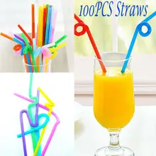 100 шт Высокое качество многоцветные удлиненные гибкие пластиковые соломинки для питья вечерние бар питьевые принадлежности