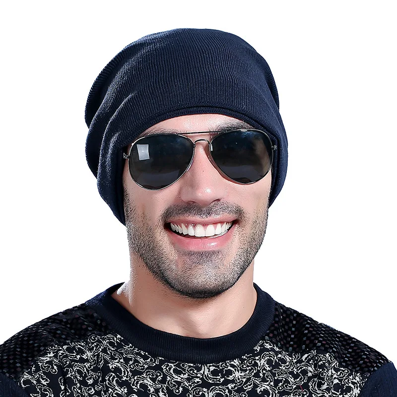 Skullies Beanie Осень Зима корейский сеульская мода новая шерстяная шапка мужская сплошной цвет плюс бархат безупречная дикая вязаная шапка