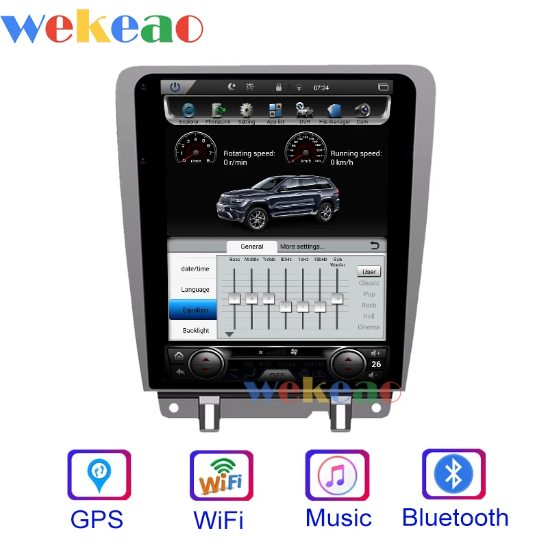 Wekeao вертикальный экран Tesla style 12,1 ''1Din Android 8,1 автомобильный dvd-плеер Android Авто gps навигация для Ford Mustang 2010