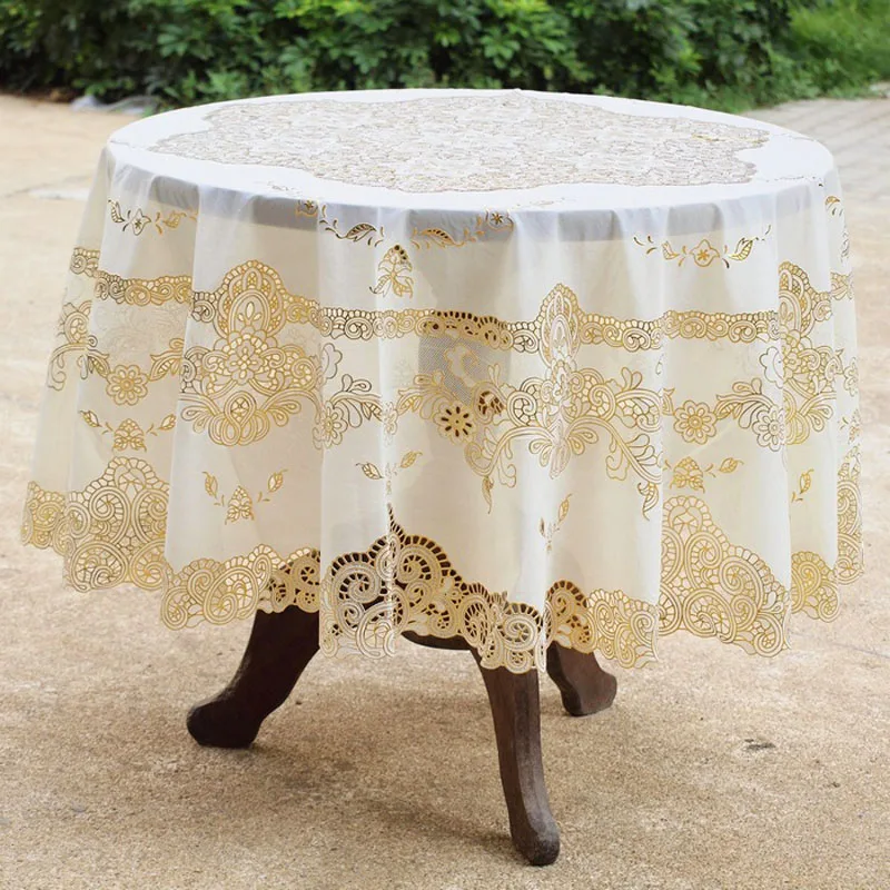 

High Grade Waterproof Plastic European Gold Home Outdoor Wedding Banquet Round Table Cloth PVC Tablecloth Covers Diameter 150cm