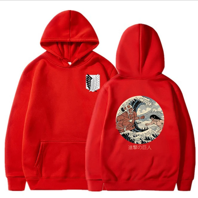 Anime Hoodie Attack on Titan Hoodied Long Sleeve Streetwear Harajuku Sweatshirt Men/Women Unisex Sport Hoody Oversized Tops Red2