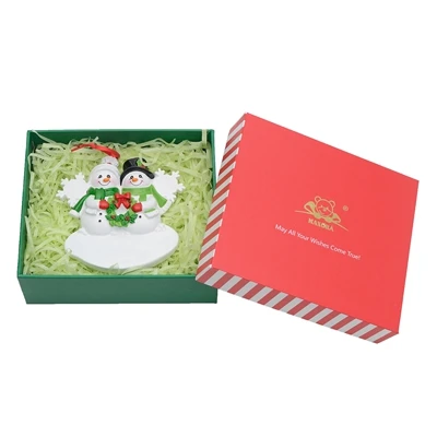 Смола оптом Снеговик Семья 3 рождественские украшения персонализированные подарки, которые могут написать свое имя для праздника и домашнего декора - Цвет: Family of 2-gift box