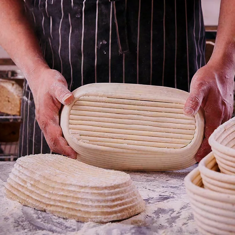 1pcs Round Rattan Bread Proofing Basket With Cover Sourdough Proofing Oval Basket Bread Rising Baskets Bakery