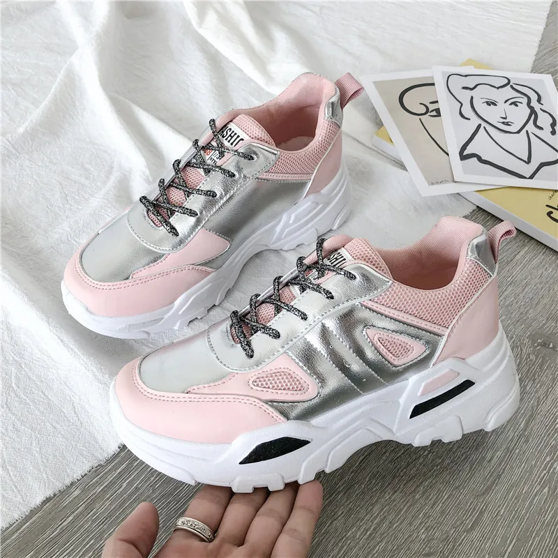 

Women large size 36-42 autumn new wild breathable sports shoes student thick bottom white running shoes zapatos de mujer ZZ-288