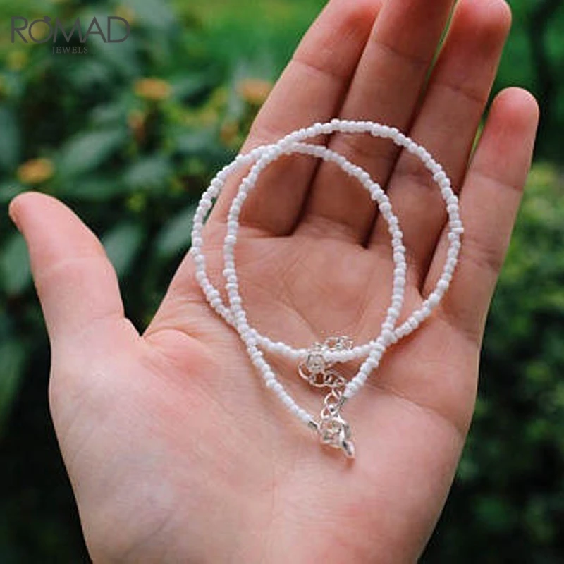 ROMAD Boho White Beaded Necklace Women Glass Necklace Beads Choker Bohemian Jewelry Gifts collares Collier Femme R50