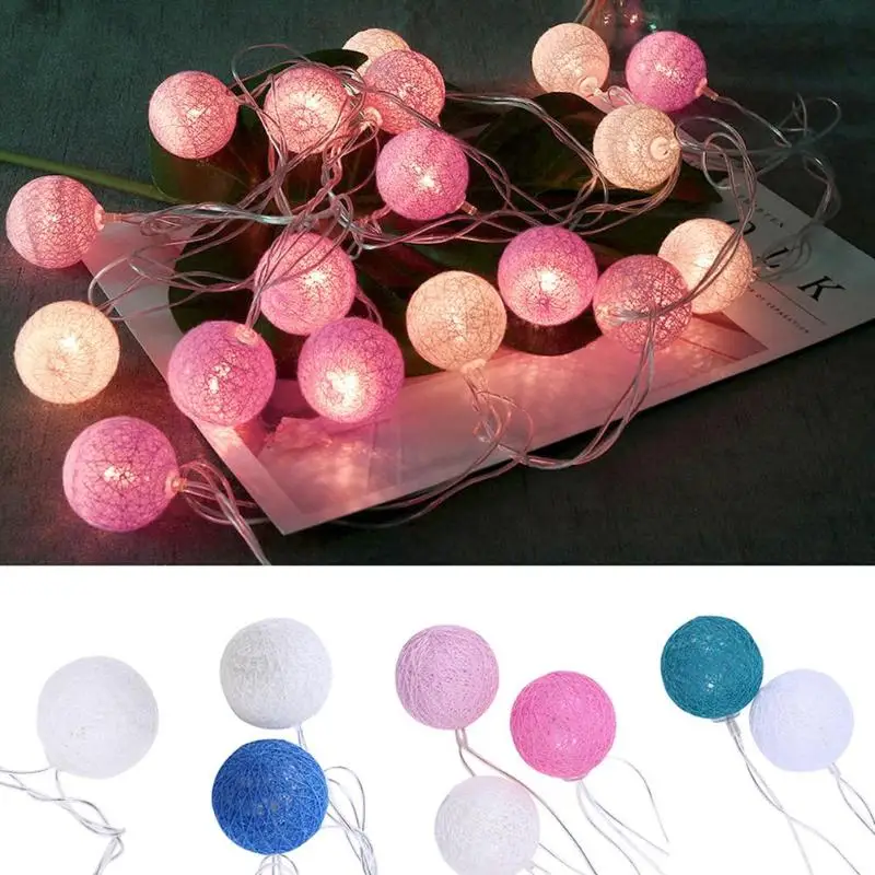 20 LEDs Cotton Ball String Lights Outdoor Decoration Fairy Lights Valentine Wedding Holiday Garland Christmas Globe Lighting