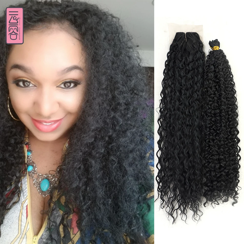 YunRong Synthetic Kinky Curly Hair Bundles With Closure 1B 26Inches Hair-Extension Hair Weaving for Women 7PCS/Pack