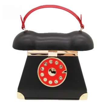 

24x19CM Totes Bag Pu Women Telephone Modeling Handbag Cartoon Retro Dinner Bag a6186