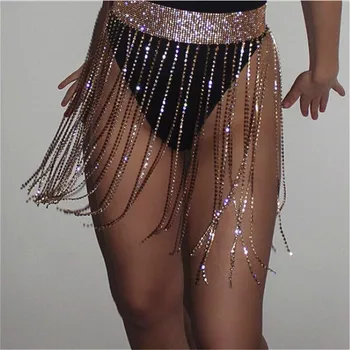 

Womens Luxury Shining Rhinestone Waist Belts Tassel Crystal Chain Women Fringe Belt for Wedding Bridal Waistband Clubwear