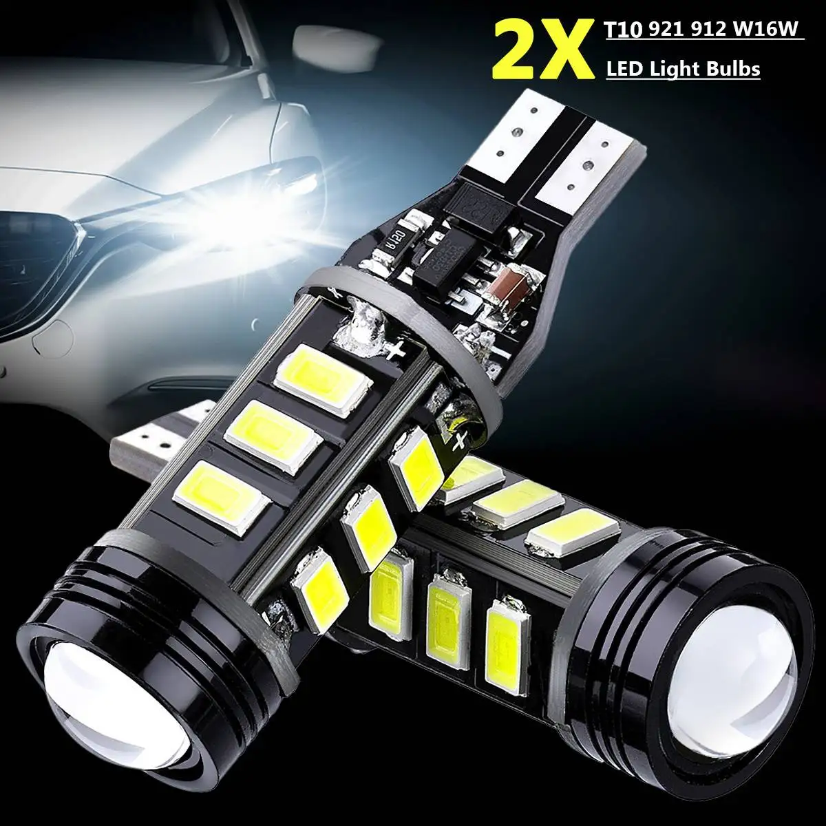 

2Pcs T10 921 912 W16W LED 5630 12SMD Lens LED Bulb No error White Light for Car Interior Dome License Plate Light Lamp12-24V