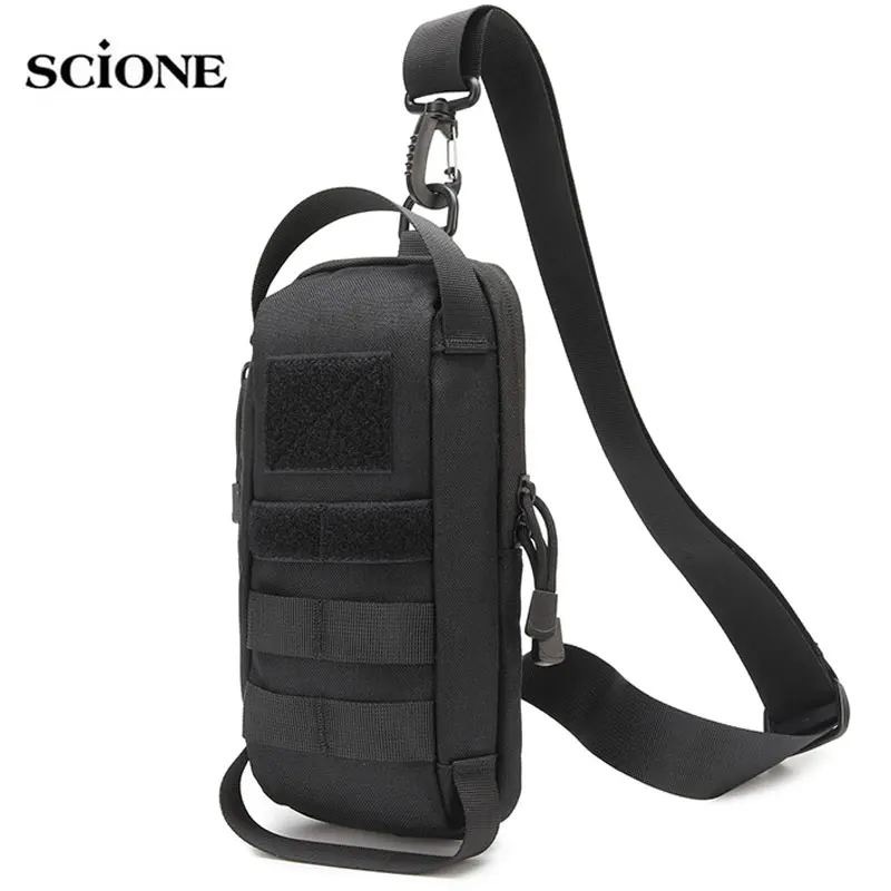Tactical Military Molle Hiking Travel Sport Shoulder Sling Chest Pouch Bag Black 