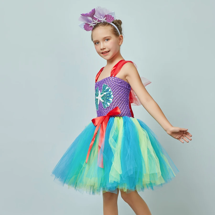 Handmade Mermaid Birthday Tutu Set Smash Cake Outfit Baby Girls Under the Sea Theme Mermaid Tutu Dress Dance Recital Tulle Dress (2)