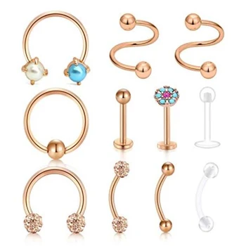 

16G Stainless Steel Tragus Helix Cartilage Daith Rook Earrings Nose Rings Spiral Twisted Barbell Eyebrow Ring Piercing Jewelry