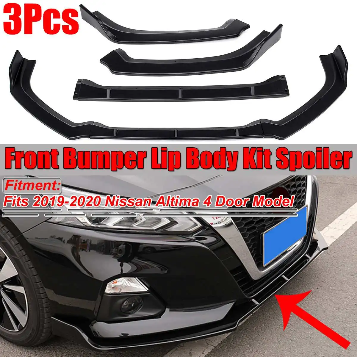 

New 3Pcs Car Front Bumper Splitter Lip Diffuser Deflector Body Kit Spoiler Protector For Nissan For Altima 2019-2020 4Dr Model