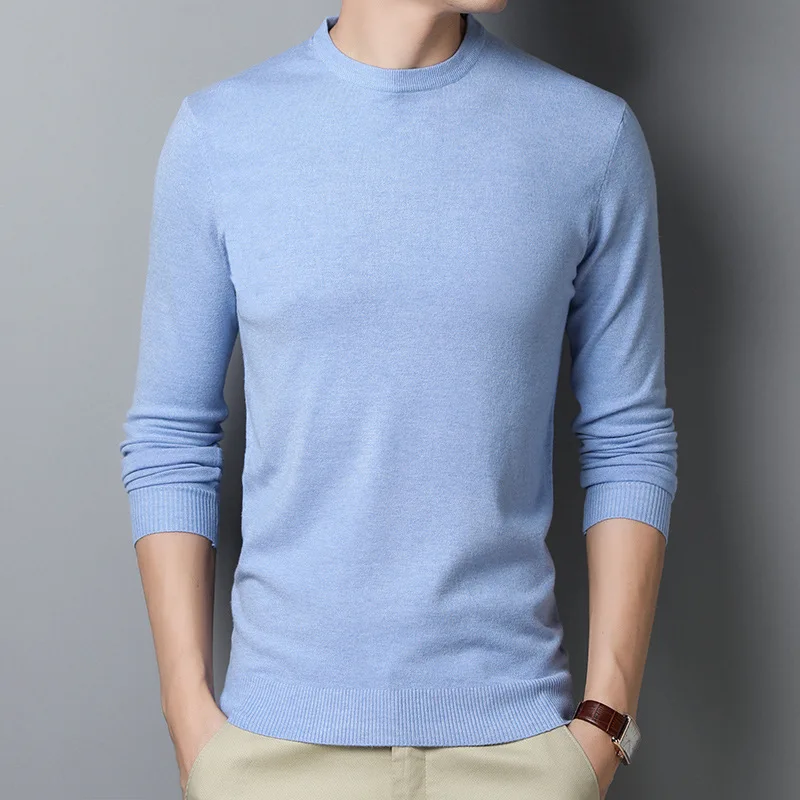 Мужские свитера, новые модные повседневные тонкие хлопковые вязаные качественные мужские свитера и пуловеры с круглым вырезом, Мужская брендовая одежда, размер S-3XL - Цвет: Sky blue
