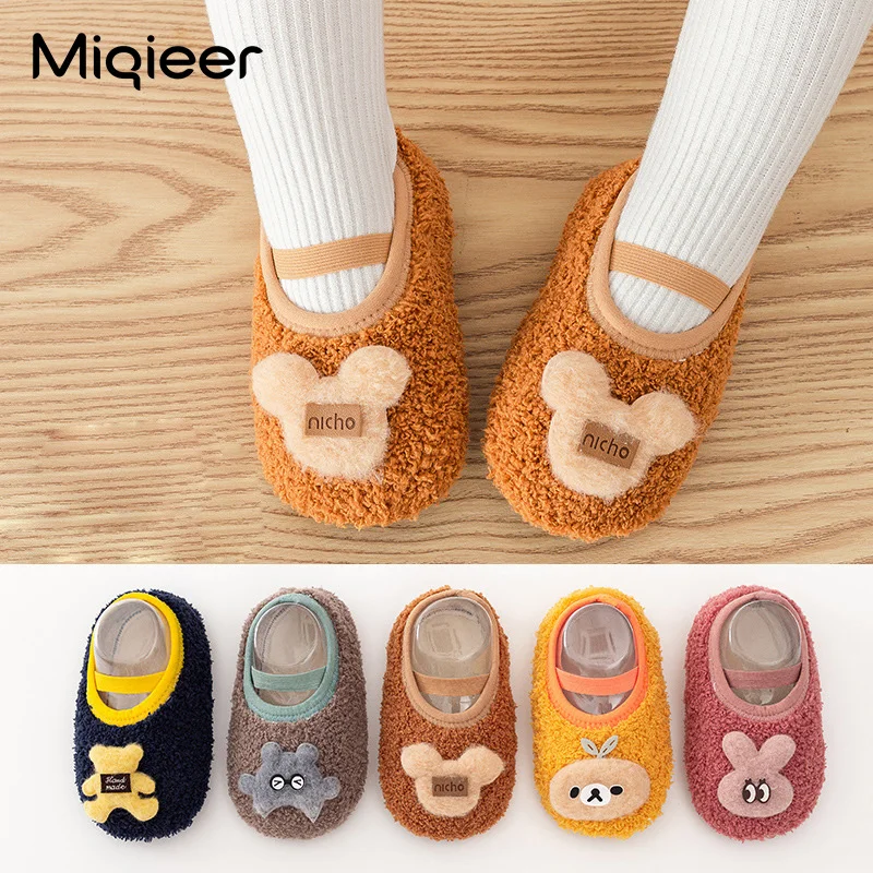 funny cute bunny warm plush cotton slippers women 2022 winter female home slipper anti skid soft soled rabbit shoes Kids Floor Shoes 2021 Winter Baby Toddler Home Slippers Warm Plush Soft Sole Anti Skid Cute Cartoon Animal Pattern First Walkers