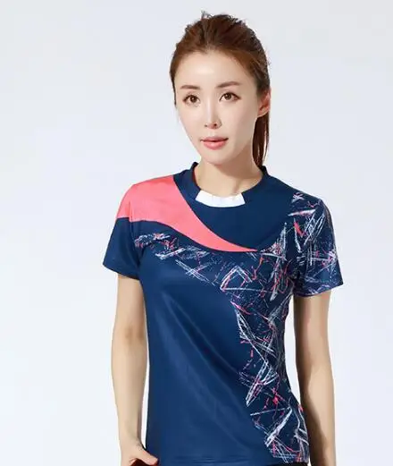 women shirt 11912B Быстросохнущая рубашка для бадминтона, для женщин и мужчин, спортивный Настольный теннис, профессиональная командная игра, тренировочная спортивная одежда, футболки - Цвет: women shirt 11912B