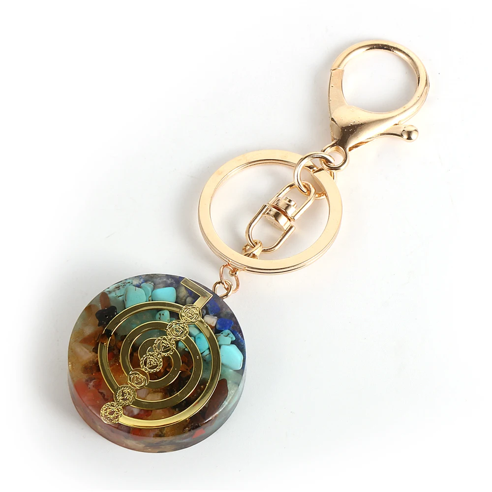 

Reiki Healing 7 Chakra Stone Keychain Energy Crystal Resin Orgone Keychains for Men Women Orgonite Car Key Ring Key Chain