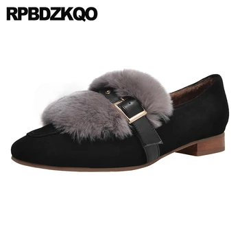 

slip on chinese pink square toe genuine leather suede black winter designer shoes women luxury 2019 flats fur leisure ladies