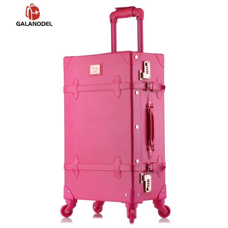 20/24/26 Inch Rolling Luggage Set Women Suitcase on Wheels PU Leather Pink Fashion Retro Trolley Cabin with Wheel Girls | Багаж и сумки