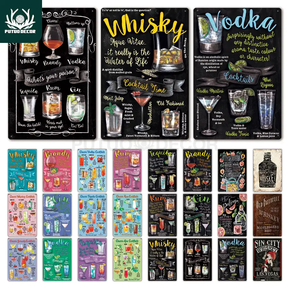 Cocktail Metal Sign Plaque Metal Vintage Pub Tin Sign Wall Decor for