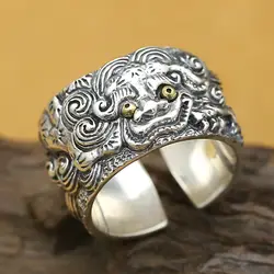 Серебро S925 Ретро тайское модное серебро Кольцо Китайский зверь мужское Открытое кольцо