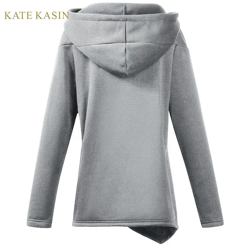 Kate Kasin Осенняя Новая женская Повседневная Толстовка с капюшоном на молнии и с карманами, куртка, пальто, ассиметричный пуловер, толстовки, верхняя одежда