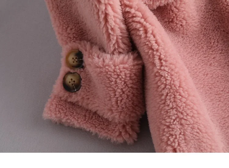 Winter Teddy Parka Genuine Sheep Wool Mid Long Jackets Women Double Breasted Office Lady Fur Coats Loose Outerwear Fur Clothing