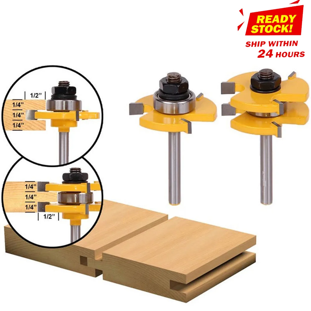 

Universal 1/4 Inch Shank Router Bit T Shape Tongue Groove Set 3 Teeth Adjustable Wood Milling Cutter for Wood Corner Polishing