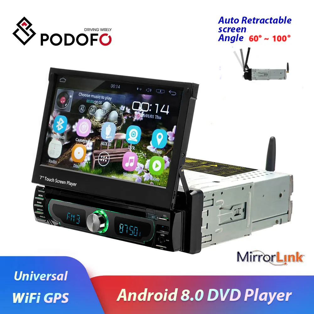 Podofo 7 &quotAndroid мультимедиа CD/DVD плеер GPS навигация автомобильное радио стерео 1din
