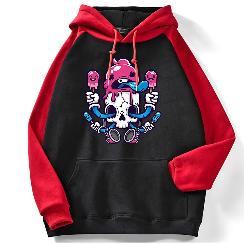

Sweatshirts Skeleton Eating Ice Cream Women Raglan Hoodies Warm Loose Womens Pullovers Fashion Punk Hooded Sweatshirt Woman