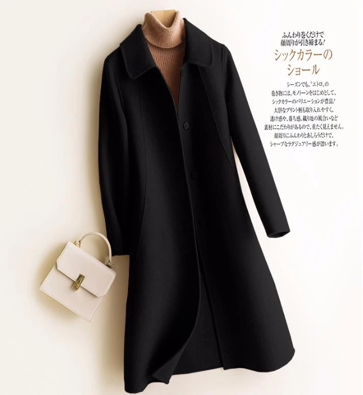 Осень и зима двойной шерстяное пальто в Корейском стиле; тонкие длинные однотонные Куртка женская утепленная Модная одежда с отложным воротником пальто по оптовой цене