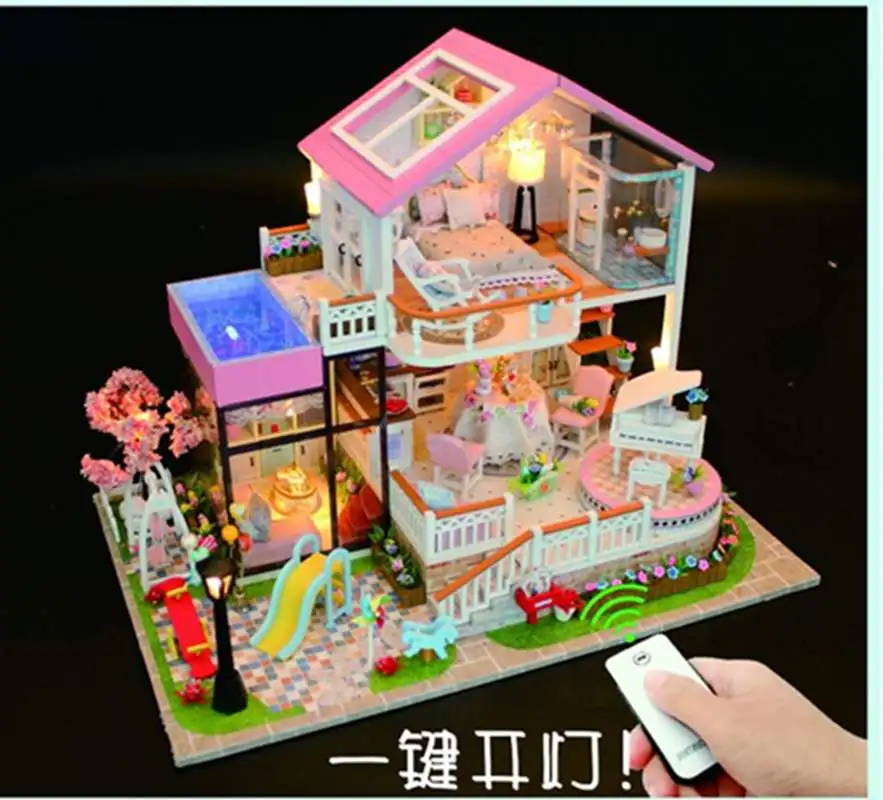 

Wooden DIY house building blocks assembling toys glow in the dark girl games educational toys